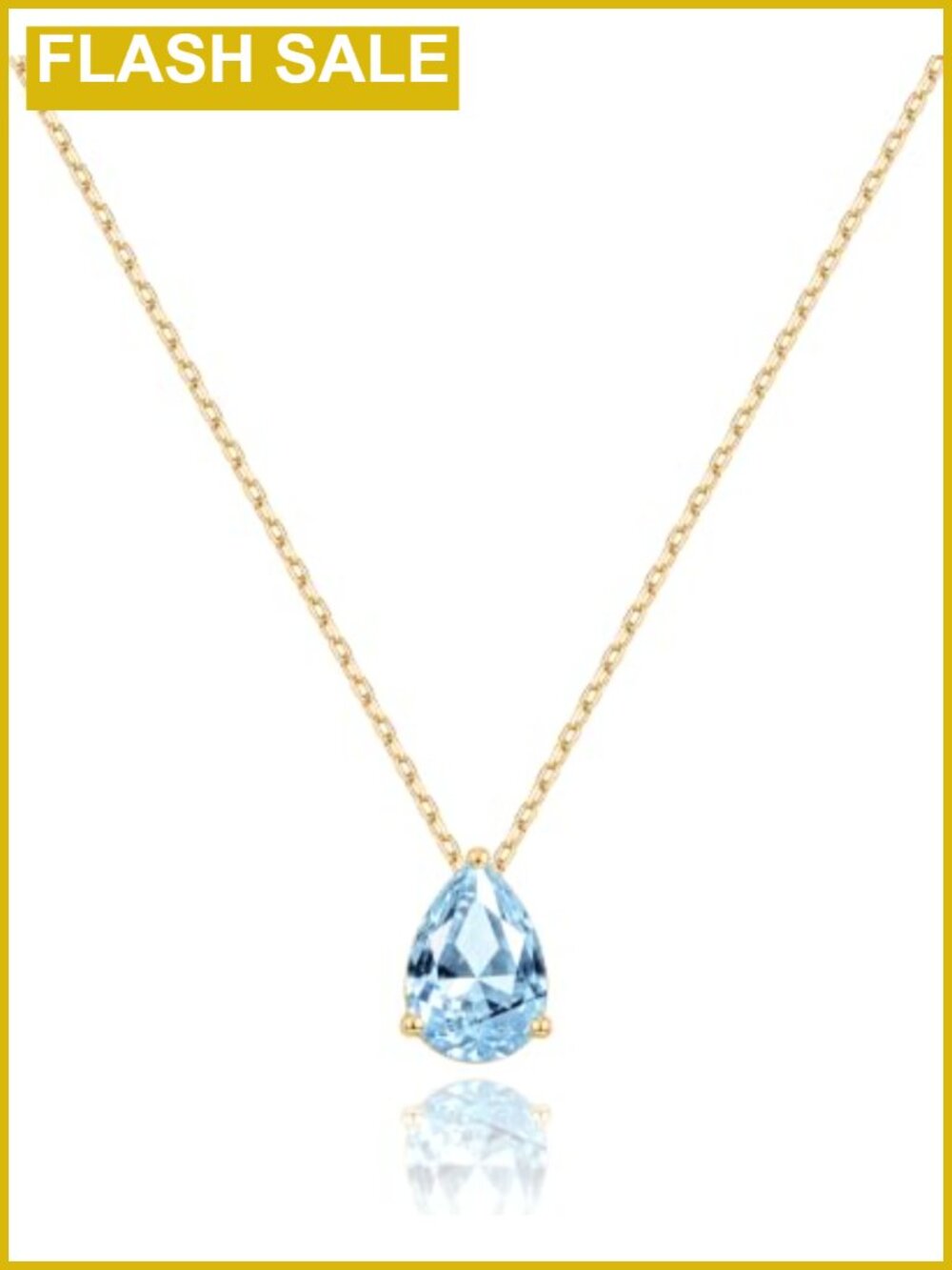 14K Gold Plated Teardrop CZ Pendant Necklace for Women